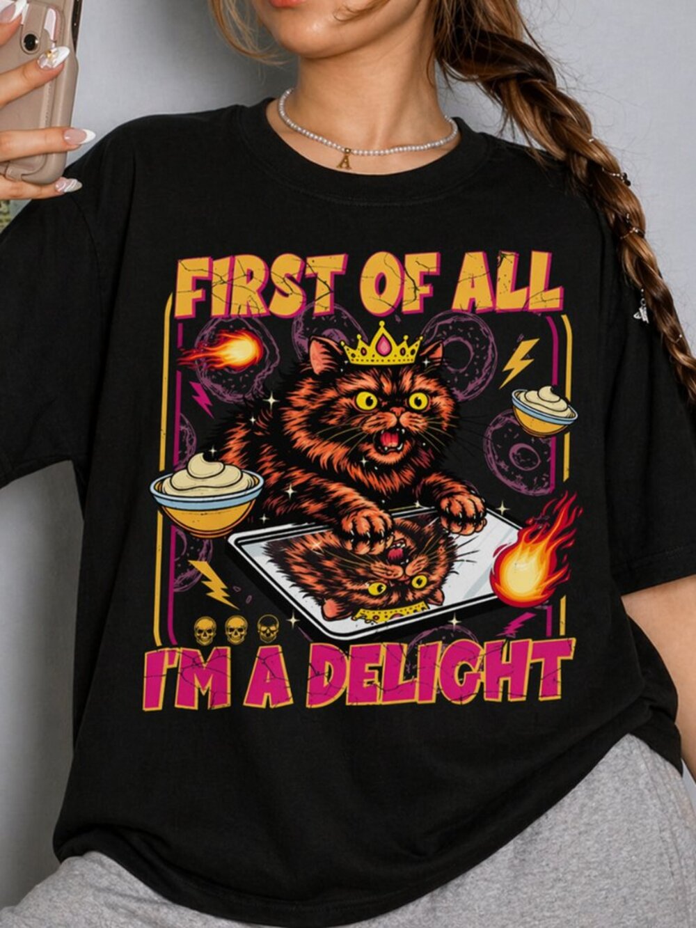 First Of All I’m A Delight Shirt, Funny Cat Bookish Tee